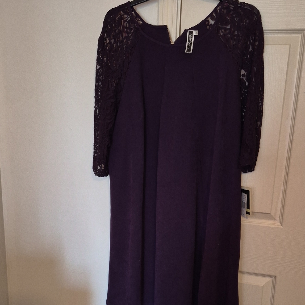 Julian Taylor Deep Purple Lace Long Sleeve Dress